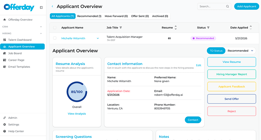 Offerday applicant overview dashboard