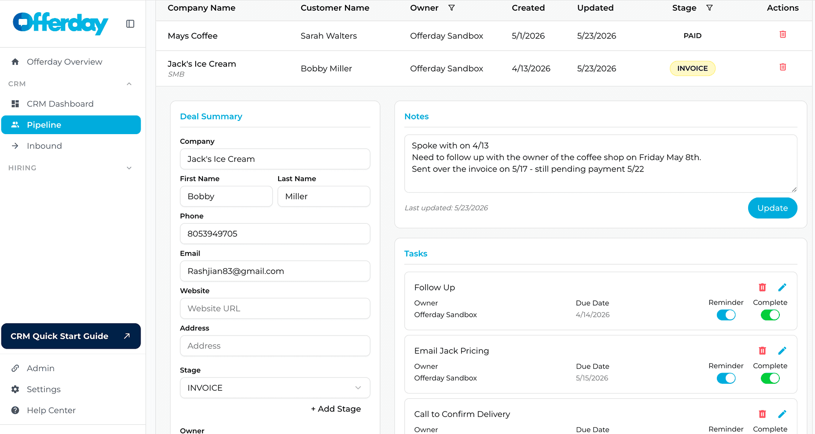 CRM dashboard showing client management for service professionals